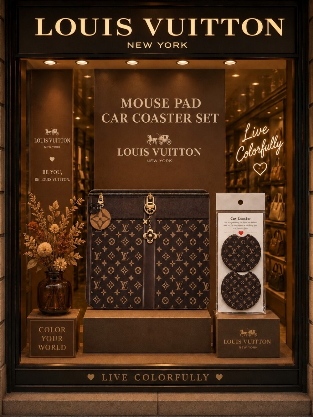 LV Mouse Pad & Car Coaster Set
